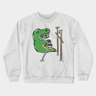 Pole Vault Tyrannosaurus Dinosaur Dino Cartoon Cute Character Crewneck Sweatshirt